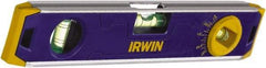 Irwin - Magnetic 9" Long 3 Vial Torpedo Level - Aluminum, Blue, 1 Level, 1 Plumb & 1 Vari-Pitch Vials - Exact Industrial Supply