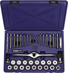 Irwin Hanson - #4-40 to 1/2-20 Tap, #4-40 to 1/2-20 Die, Tap and Die Set - Bright Finish Carbon Steel, Carbon Steel Taps, Nonadjustable, 40 Piece Set - Exact Industrial Supply