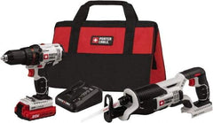 Porter-Cable - 20 Volt Cordless Tool Combination Kit - Includes 1/2" Drill/Driver & Reciprocating Saw, Lithium-Ion Battery Included - Exact Industrial Supply