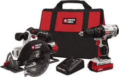 Porter-Cable - 20 Volt Cordless Tool Combination Kit - Includes Drill/Driver & Circular Saw, Lithium-Ion Battery Included - Exact Industrial Supply