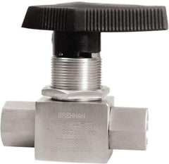 Brennan - 3/8" Pipe, NPT End Connections, Stainless Steel, Inline, Two Way Flow, Instrumentation Ball Valve - 3,000 psi WOG Rating, Nylon Handle, PTFE Seal, PFA Seat, Swaglok SS-44F6 - Exact Industrial Supply