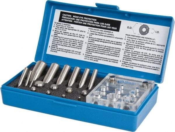 Precision Brand - 1/8 to 3/4 Inch Diameter Shim Punch and Die Set - 1/8, 3/16, 1/4, 5/16, 3/8, 7/16, 1/2, 5/8 and 3/4 Inch Diameter, 9 Piece - Exact Industrial Supply