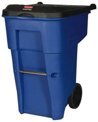 Rubbermaid - 65 Gal Blue Rectangle Trash Can - Polyethylene, 41.8" High x 32.3" Long x 25.3" Wide - Exact Industrial Supply