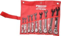 Proto - 9 Piece, 9/32" to 3/4", 12 Point Combination Wrench Set - Inch Measurement Standard, Black/Chrome Finish, Comes in Pouch - Exact Industrial Supply