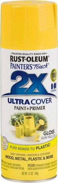 Rust-Oleum - Sun Yellow, Gloss, Enamel Spray Paint - 8 to 12 Sq Ft per Can, 12 oz Container - Exact Industrial Supply