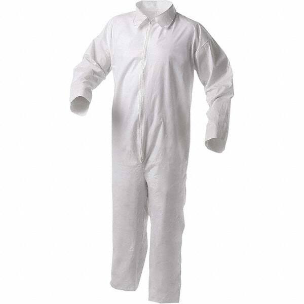 KleenGuard - Size 4XL Film Laminate General Purpose Coveralls - White, Zipper Closure, Open Cuffs, Open Ankles, Serged Seams - Exact Industrial Supply