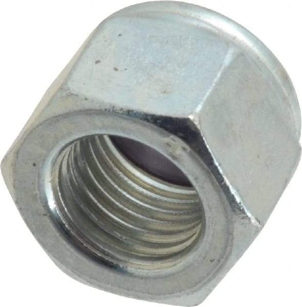 Value Collection - 3/8-24 UNF Grade B Hex Lock Nut with Nylon Insert - 9/16" Width Across Flats, 29/64" High, Zinc-Plated Finish - Exact Industrial Supply