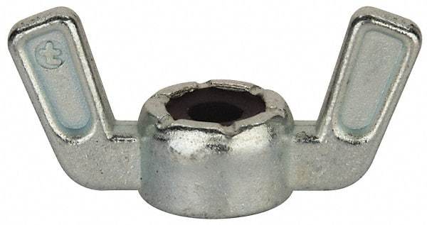 Value Collection - #10-24 UNC, Zinc Plated, Zinc Alloy Nylon-Insert Locking Wing Nut - Grade 2, 1.031" Wing Span, 1/2" Wing Span - Exact Industrial Supply