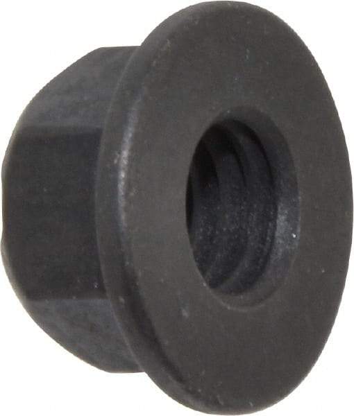 Value Collection - 3/8-16 UNC Grade G Hex Flange Lock Nut with Distorted Thread - 9/16" Width Across Flats, 27/64" High, Phosphate & Oil Finish - Exact Industrial Supply