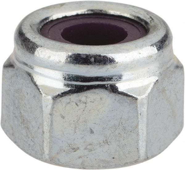 Value Collection - 1/4-20 UNC Grade 2 Heavy Hex Lock Nut with Nylon Insert - 1/2" Width Across Flats, 3/8" High, Zinc-Plated Finish - Exact Industrial Supply