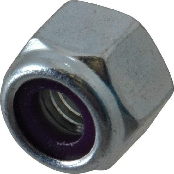 Value Collection - 3/8-16 UNC Grade 2 Heavy Hex Lock Nut with Nylon Insert - 39/64" Width Across Flats, 35/64" High, Zinc-Plated Finish - Exact Industrial Supply