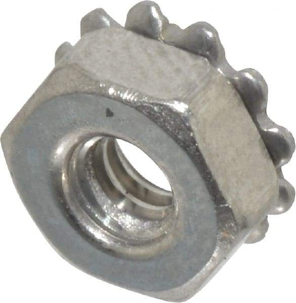 Value Collection - #4-40, 0.109" High, Uncoated, Stainless Steel Hex Nut with External Tooth Washer - 9/32" Washer Diam, 1/4" Width Across Flats, Grade 18-8 - Exact Industrial Supply