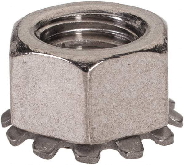 Value Collection - 3/8-16, 0.391" High, Uncoated, Stainless Steel Hex Nut with External Tooth Washer - 21/32" Washer Diam, 9/16" Width Across Flats, Grade 18-8 - Exact Industrial Supply
