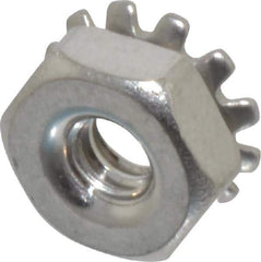 Value Collection - #6-32, 0.14" High, Uncoated, Stainless Steel Hex Nut with External Tooth Washer - 11/32" Washer Diam, 5/16" Width Across Flats, Grade 18-8 - Exact Industrial Supply