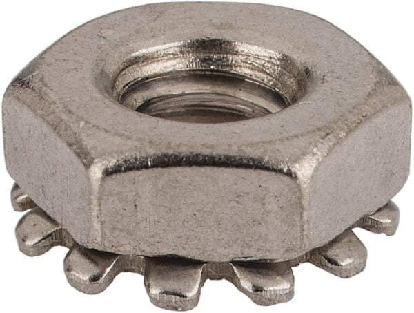 Value Collection - #10-24, 5/32" High, Uncoated, Stainless Steel Hex Nut with External Tooth Washer - 13/32" Washer Diam, 3/8" Width Across Flats, Grade 18-8 - Exact Industrial Supply
