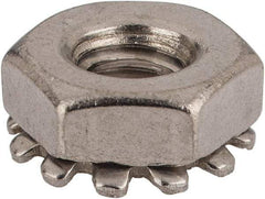 Value Collection - #10-24, 5/32" High, Uncoated, Stainless Steel Hex Nut with External Tooth Washer - 13/32" Washer Diam, 3/8" Width Across Flats, Grade 18-8 - Exact Industrial Supply