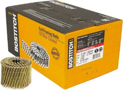 Stanley Bostitch - 11 Gauge 0.12" Shank Diam 3-1/4" Long Framing Nails for Power Nailers - Steel, Yellow Zinc Finish, Smooth Shank, Coil Wire Collation, Round Head, Diamond Point - Exact Industrial Supply