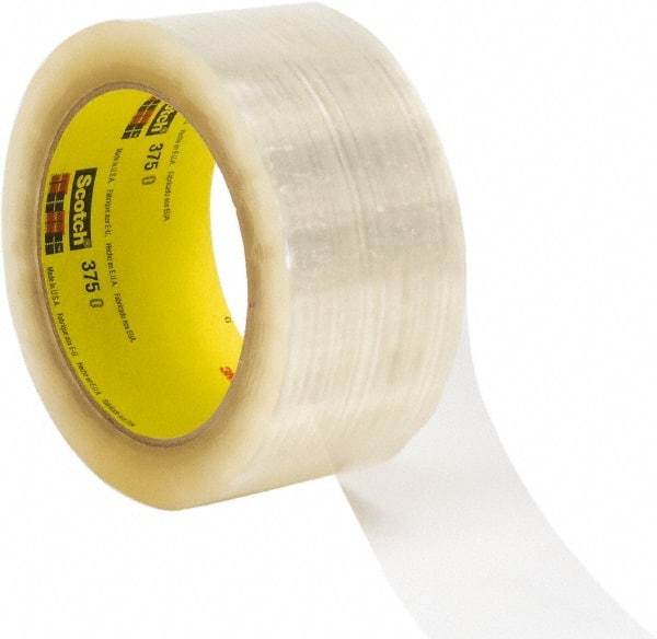 3M - 72mm x 914m Clear Rubber Adhesive Sealing Tape - Polypropylene Film Backing, 3.1 mil Thick, 35 Lb Tensile Strength, Series 375 - Exact Industrial Supply