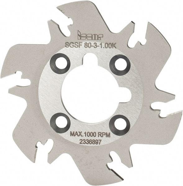 Iscar - Arbor Hole Connection, 3/32" Cutting Width, 0.63" Depth of Cut, 3.15" Cutter Diam, 1" Hole Diam, 6 Tooth Indexable Slotting Cutter - SGSF Toolholder, GSFN, GSFU Insert - Exact Industrial Supply
