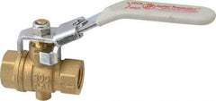 Value Collection - 1/4" Pipe, Full Port, Brass Full Port Ball Valve - Inline - One Way Flow, FNPT x FNPT Ends, Locking Lever Handle, 300 WOG, 150 WSP - Exact Industrial Supply