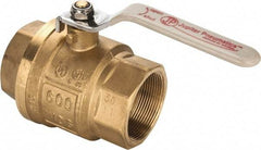 Value Collection - 2" Pipe, Full Port, Brass UL Listed Ball Valve - Inline - Two Way Flow, FNPT x FNPT Ends, Lever Handle, 600 WOG, 150 WSP - Exact Industrial Supply