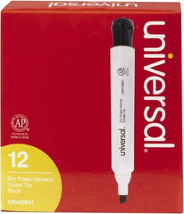 UNIVERSAL - Black, Chisel Tip, Dozen Dry Erase Markers - For Use with Dry Erase Marker Boards - Exact Industrial Supply