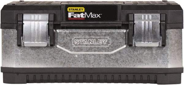 Stanley - 2 Compartment 1 Tray Tool Box - 19-5/8" Wide x 8-11/16" Deep x 11-1/8" High, Metal/Plastic, Black/Silver - Exact Industrial Supply