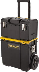 Stanley - 53 Lb Capacity, 1 Bin, 1 Tray Mobile Tool Storage System - 11" Wide x 18-1/2" Deep x 12.8" High, Polypropylene, Black/Yellow - Exact Industrial Supply