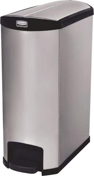 Rubbermaid - 24 Gal Rectangle Unlabeled Trash Can - 32.84" High x 27-1/8" Long, Chrome, Black, Metal - Exact Industrial Supply