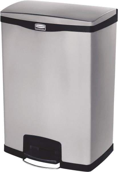 Rubbermaid - 24 Gal Rectangle Unlabeled Trash Can - 31.83" High x 21-3/4" Long, Chrome, Black, Metal - Exact Industrial Supply