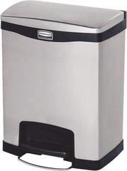 Rubbermaid - 8 Gal Rectangle Unlabeled Trash Can - 21.86" High x 16-7/8" Long, Chrome, Black, Metal - Exact Industrial Supply