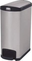 Rubbermaid - 13 Gal Rectangle Unlabeled Trash Can - 28.85" High x 22-5/8" Long, Chrome, Black, Metal - Exact Industrial Supply