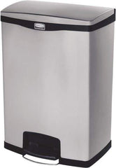 Rubbermaid - 24 Gal Rectangle Unlabeled Trash Can - 31.83" High x 21-3/4" Long, Chrome, Black, Metal - Exact Industrial Supply