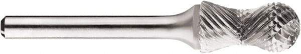 SGS Pro - 1/2" Cut Diam, 1/4" Shank Diam, Cylinder with Radius Head Single Cut Burr - Carbide, Radius End, 1" LOC, 1" OAL - Exact Industrial Supply