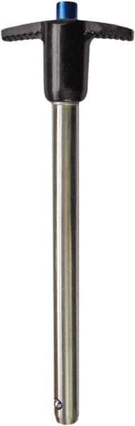 Monroe Engineering Products - 1" Diam, 5" Usable Length, T Handle, Push Button Quick Release Pin - 8-1/8" OAL, Grade 4140 Steel, Zinc-Plated Finish - Exact Industrial Supply