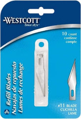 Westcott - 10 Piece Stainless Steel Hobby Blade - 57mm OAL, 0.984" Blade Length, 0.02" Blade Thickness - Exact Industrial Supply
