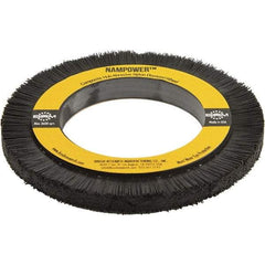 Brush Research Mfg. - 5-29/32" OD, 3-1/4" Arbor Hole, Crimped Abrasive Nylon Wheel Brush - 0.5906" Face Width, 3/4" Trim Length, 3,600 RPM - Exact Industrial Supply