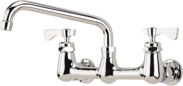 Krowne - Wall Mount, Low Arc Service Sink Faucet - Two Handle, Color Coded, Blade Handle, Swing Spout and Nozzle, No Drain - Exact Industrial Supply