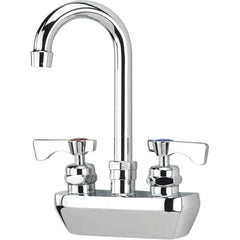 Krowne - Wall Mount, High Arc Service Sink Faucet - Two Handle, Color Coded, Blade Handle, Gooseneck Spout and Nozzle, No Drain - Exact Industrial Supply