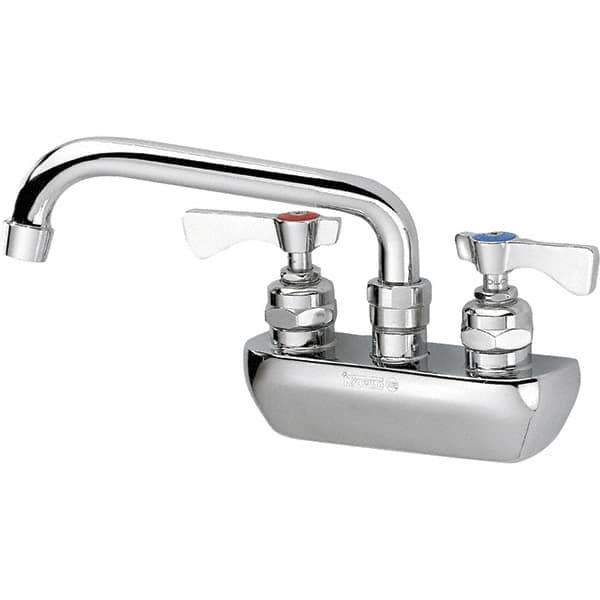 Krowne - Wall Mount, Low Arc Service Sink Faucet - Two Handle, Color Coded, Blade Handle, Swing Spout and Nozzle, No Drain - Exact Industrial Supply