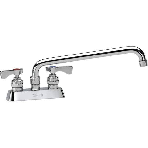 Krowne - Deck Mount, Low Arc Deck Mount Faucet - Two Handle, Color Coded, Blade Handle, Swing Spout and Nozzle, No Drain - Exact Industrial Supply