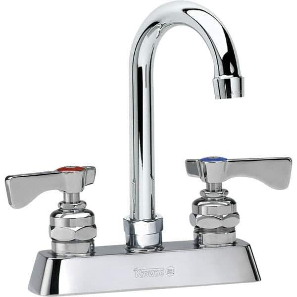 Krowne - Deck Mount, High Arc Deck Mount Faucet - Two Handle, Color Coded, Blade Handle, Gooseneck Spout and Nozzle, No Drain - Exact Industrial Supply