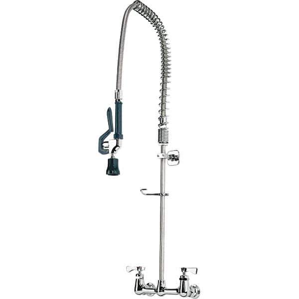 Krowne - Wall Mount, Pre Rinse Faucet with Spray - Two Handle, Color Coded, Blade Handle, Gooseneck Spout with Hose, No Drain - Exact Industrial Supply