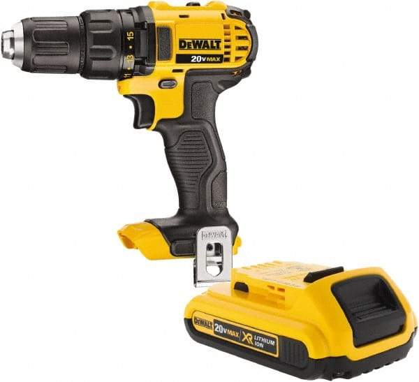 DeWALT - 20 Volt 1/2" Keyless Chuck Cordless Hammer Drill - 0 to 8,500 BPM, 0 to 600 & 0 to 2,000 RPM, Reversible - Exact Industrial Supply