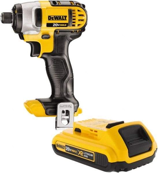 DeWALT - 20 Volt, 1/4" Drive, 117 Ft/Lb Torque, Cordless Impact Driver - Pistol Grip Handle, 2800 RPM, 1 Lithium-Ion Battery Included - Exact Industrial Supply