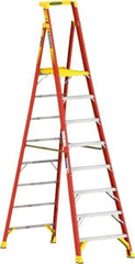 Werner - 8 Steps, 8' High, Type IA Rating, Fiberglass Step Ladder - 300 Lb Load Capacity, 34-3/4" Base Width - Exact Industrial Supply