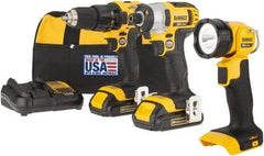 DeWALT - 20 Volt Cordless Tool Combination Kit - Includes 1/2" Drill/Driver, 1/4" Impact Driver & Work Light, Lithium-Ion Battery Included - Exact Industrial Supply