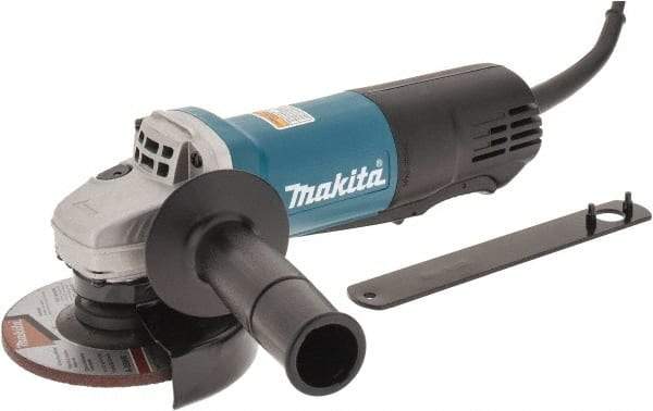 Makita - 4-1/2" Wheel Diam, 10,000 RPM, Corded Angle & Disc Grinder - 5/8-11 Spindle, 120 Volts, 7.5 Amps, Side Exhaust - Exact Industrial Supply