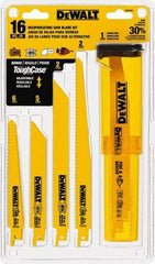 DeWALT - 16 Pieces, 6" to 9" Long x 0.04" Thickness, Bi-Metal Reciprocating Saw Blade Set - Straight Profile, 6 to 18 Teeth, Toothed Edge - Exact Industrial Supply