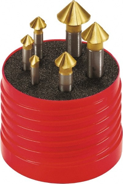 Walter-Titex - 6 Piece, 1/4 to 0.8071" Head Diam, 90° Included Angle, Single End Countersink Set - Exact Industrial Supply